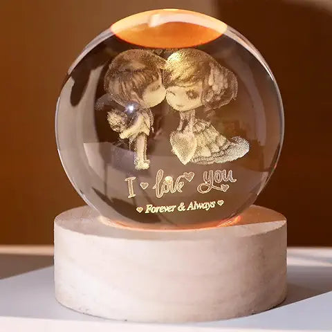 Veilleuse Sphère en Cristal 3D - Lumière LED Multicolore