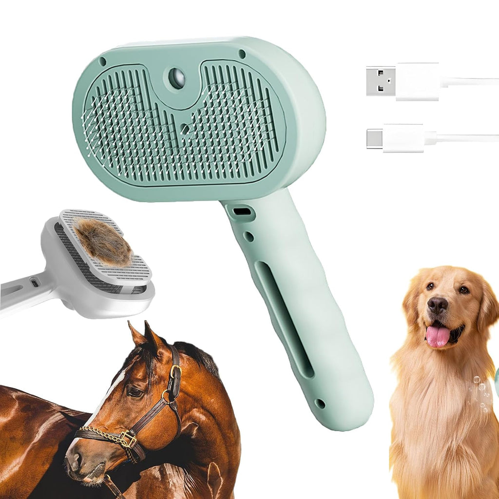 New Chevaroo Horse Steam Brush, Chevaroo 3-in-1 Self-Cleaning Steam Pet Brush For Shedding, Pet Steam Brush, Silicone Bristle Head 360 Rotating Pet Steam Brush