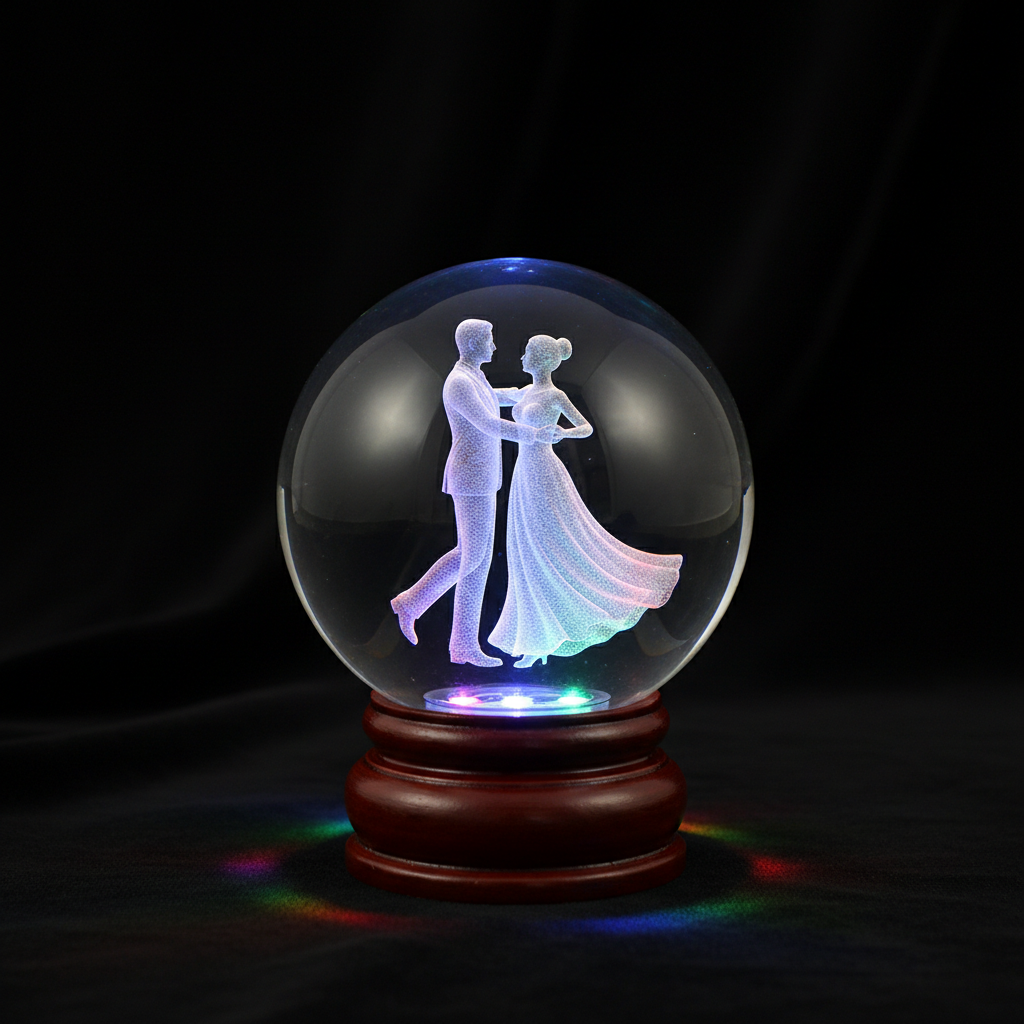 Veilleuse cristal 3D - Couple dansant avec base LED multicolore